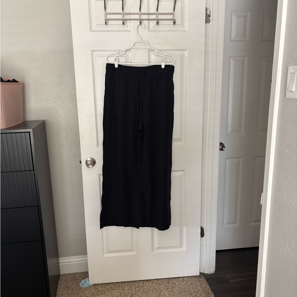 HALARA Black Wide-Leg Flowy Linen Pants - XL